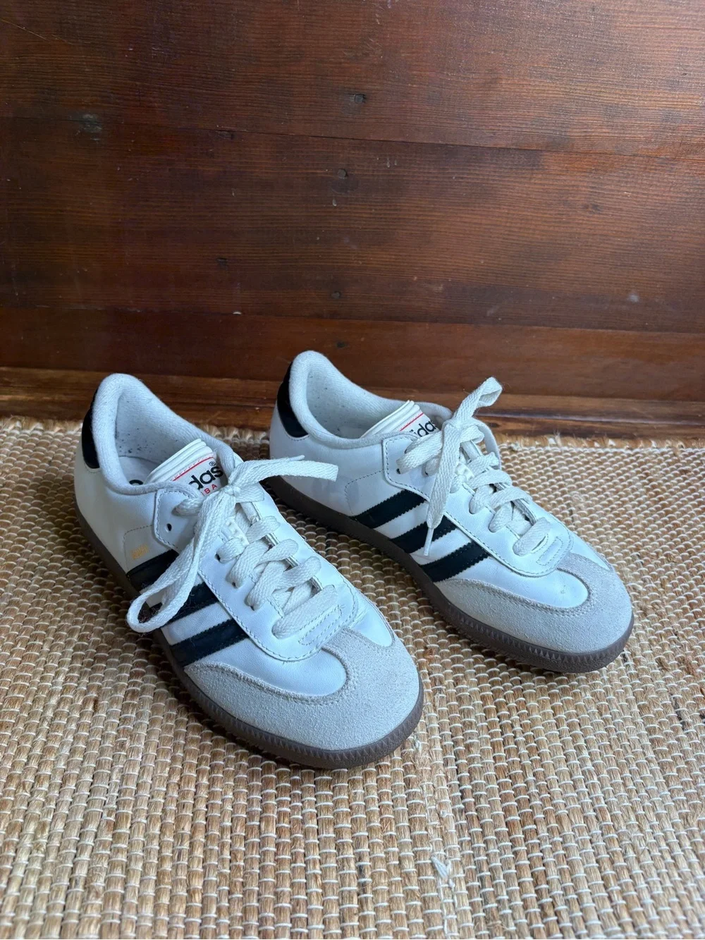Adidas Samba White Lace Up Sneakers with Black Stripes Size 4.5 Youth